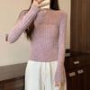 Malha com Zíper Oco Discreto de Manga Longa para Mulheres no Outono e Inverno, Linda Blusa Top de Camada Interna Elegante de Corte Curto