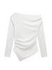 Exportación Transfronteriza Camiseta de Manga Larga de Color Sólido con Pliegues Asimétricos Estilo Europeo y Americano Otoño para Mujer