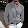 Camiseta de Punto con Cuello de Solapa para Hombre, Manga Larga, Botones, Corte Ajustado, Estilo Lujo Ligero, Nueva, Transfronteriza, Europea y Americana, Camisa Polo