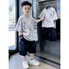 Ropa para niños, conjunto de outfit de verano para niños, nueva colección de verano 2027, estilo deportivo, camiseta fina de manga corta para niños mayores, moderno y genial
