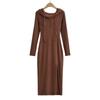 Vestido nuevo de otoño europeo y americano con capucha y bolsillo para mujer, chica sexy, vestido adelgazante de cintura alta para mujer