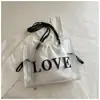 Bolso de Hombro de PVC con Letras de Moda Europeo y Americano, Versátil para el Uso Diario, Bolso de Mano Grande con Capacidad para Viajes, Bolsa Tote con Forro de Cordón