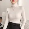 Suéter de cuello alto para mujer con patrón de espiga, top de punto de manga larga ajustado para otoño e invierno, perfecto como capa base