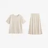 Conjunto de malha com babados para mulheres plus size 2026 outono conjunto de duas peças com top de manga média e saia plus size 25265