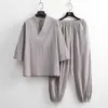 Traje Nuevo para Hombre 2025 Meditación Verano Manga Tres Cuartos Algodón y Lino de Bambú Traje de Yoga Meditación Dinastía Han Traje de Algodón y Lino Moderno