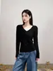 Elegante Top Básico Blanco de Manga Larga con Cuello en V para Mujer, Primavera y Otoño, Corte Ajustado, Camiseta Interior de Color Sólido, Top de Estilo Simple y Suave