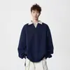 Sudadera de Manga Larga Casual con Bloques de Color y Cuello Vuelta para Hombre, Estilo Old Money Retro de 2026, Corte Holgado, Falsa de Dos Piezas, Marca Americana Trendy de Primavera