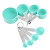 Conjunto de copo e colher de medição de aço inoxidável, colher de medição de plástico com cabo de aço inoxidável, conjunto de 8 peças com ferramentas de cozimento graduadas