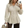Camisa Nueva de Otoño 2026 de Color Sólido Ajustada, Elegante Blusa de Cuello, Camisa con Volantes Transfronteriza Europea y Americana