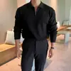Suéter moderno con cremallera estilo coreano para hombre, con cuello camisero, chaqueta de punto informal de manga larga de color liso