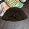 Sombrero de Cubo de Lujo con Lazo para Otoño e Invierno, Sombrero de Pescador Femenino y Versátil, Cálido Protector de Orejas de Lana, Sombrero de Cubo Pequeño que Muestra la Cara