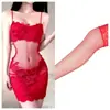 Lencería Sexy Fuego Naranja Tallas Grandes Camisola de Encaje Francés Puro Deseo Chica Caliente Body Ajustado Vestido de Noche para Mujer