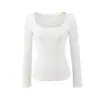 3540-Estilo Puro Deseo Moda Chica Atractiva Cuello Cuadrado Manga Larga Camiseta para Mujer 2025 Nueva Sexy Top Básico Forrado de Polar
