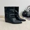 Nova Coleção Outono/Inverno 2026: Botas de tornozelo pontudas, com salto anabela, que aumentam a altura interna, elegantes, emagrecedoras, estilo francês, modernas, sexy, deslumbrantes e da moda para mulheres