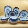 Nova Série de Tigelas e Pratos Cerâmicos Azul e Branco Atacado Tigelas de Sopa Pratos de Molho Série de Porcelana Azul e Branco para Casa e Restaurante