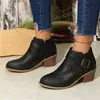 Botines Martin de Tacón Grueso con Cremallera Lateral para Mujer 2026 Nuevo Estilo Europeo y Americano Talla Grande Punta Redonda Hebilla de Cinturón de Moda Botines para Mujer
