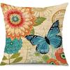 Funda de almohada transfronteriza para primavera y verano serie de mariposas y flores retro decoración de casa de campo fábrica directa funda de almohada de lino