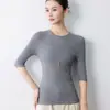 Suéter cor sólida sem costura outono precoce fino malha manga cinco quartos top malha feminina manga média camiseta slim fit camisa base atacado