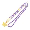 Esperando el Colgante de Mariposa de Arena Dorada Antigua Collar de Piedras de Amatista Natural Estilo Antiguo Versátil Joyería para Mujer