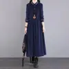 En Stock Otoño Nuevo Color Sólido Botonadura Sencilla Bordado Largo Medio Casual Manga Larga Cárdigan Vestido Camisero Falda Larga para Mujer