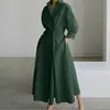 Ropa de Trabajo Elegante Transfronteriza Aliexpress Algodón y Lino Color Sólido Cuello Solapa/Polo Mangas Camisa Cintura Elástica Dobladillo Grande Vestido