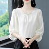 Camisa de Satén con Cuentas de Cuello Redondo para Mujer 2025 Ropa de Verano Nueva Mamá Camisa Manga Tres Cuartos Top Manga Media
