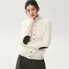 Estilo descontraído~ Cardigã de malha de caxemira com design de gola alta elegante para mulheres, espessado para outono e inverno, com detalhes de patchwork