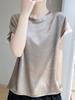 25 Años Nuevo Estilo Verano Francés Satén Cuello Redondo Manga Corta Camiseta para Mujer Color Puro Plisado Holgado Jersey Camisa Base Top