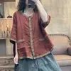 Verão Retro Versátil Solto Casual Bolso Tie-dye Algodão Novo Estilo Étnico Gola Redonda Tamanho Grande Camisa Top Tendência