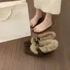 Sapatos Peludos de Nicho de Alta Qualidade Estilo Francês para Mulheres, Adequados para Uso Externo no Outono e Inverno, com Lã Adicionada e Aumento de Altura Escondido, Sapatos Quentes de Algodão