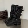 Botas Retro de Pierna Ancha Botas Largas Mujer 2026 Otoño/Invierno Nuevas Botas de Caña Alta Arrugadas Estilo Chica Caliente Británico Botas de Montar de Media Pantorrilla