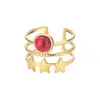 Anillos de estrella retro europeos y americanos de acero inoxidable, chapados en oro de 18 quilates, con incrustaciones de piedra natural, joyería al por mayor