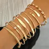 Moda Retro Transfronteriza Europea y Americana Pulseras en Capas Exageradas Geométricas Simples Patrón de Olas Flor Abierta Lisas