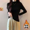 Suéter de Forro Polar Grueso para Mujer Otoño/Invierno 2024 con Cuello Semi Alto, Top Básico Suave de Punto