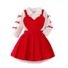 Conjunto de dos piezas para bebé niña estilo europeo y americano, para primavera y otoño, nuevo, con estampado de corazones rojos, falda con tirantes y polo de manga larga, elegante y a la moda, en stock
