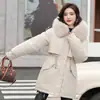 Parker 2025 Nuevo Abrigo de Algodón Elegante de Longitud Media para Mujeres Pequeñas, Chaqueta de Algodón Gruesa con Forro Polar de Invierno para Mujeres de Tallas Grandes