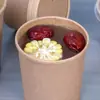 Copo de Papel para Iogurte Frito Atacado Descartável Copo para Sopa para Levar Balde de Sopa Papel Kraft Espessado Balde para Mingau Tampa de Papel PP Tigela de Papel Redonda