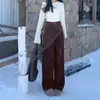 Jeans Feminino Marrom de Cintura Alta Wide Leg Outono e Inverno 2024 Moda Nova Solto Emagrecedor Reto Marrom Calça Mop