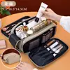 Bolsa de maquiagem portátil de grande capacidade, multifuncional e estilosa, adequada para viagens e viagens de negócios, com armazenamento compartimentado de três camadas