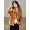 Suéter abrigo de punto con cuello polo color café para mujer, abrigo exterior holgado estilo perezoso de otoño e invierno, cárdigan top