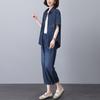 Camisa de Mezclilla de Algodón Tens Traje de Madre Verano Medio Reductor de Edad Estilo Occidental Holgado Delgado Pantalones Casuales de 40-50 años Dos Piezas