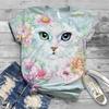 Camiseta de E-commerce Transfronteiriço Gato Estilo Natal Camiseta 3D Feminina 3D Casual Gola Redonda Fabricante Fornecimento Manga Curta Feminina