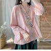 Camisa de algodón bordada china con botones vintage, nueva, Hanfu modificado, ropa de té para mujer, cárdigan pequeño, top corto de primavera y verano