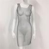 Amazon Nova malha feminina vestido oco strass pesca rede vestigus vestido sexy quadril vestido colarinho quadrado
