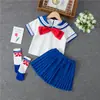 Conjunto infantil verão 2023 manga curta saia plissada infantil duas peças Princesa saia JK estilo preppy saia de performance