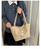 Bolsa de Lona Transfronteriza para Mujer, Hombro Único, Estilo Perezoso, Artística, Estilo Ins Japonés y Coreano, Simple, Gran Capacidad, Estampado de Letras, Mochila Escolar para Estudiante