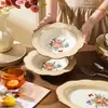 Conjunto de tigela e prato cerâmico retrô estilo palácio, uma coleção de louças luxuosa e elegante para uso doméstico, incluindo tigelas, pratos, tigelas de arroz, tigelas de sopa e tigelas para macarrão instantâneo