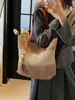 Bolso de Paja Rayado de Color Contrastante Estilo Nuevo Nicho Coreano Bolso de Hombro Bolso de Axila Versátil Casual Gran Capacidad Bolso Tejido