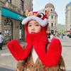 Moda nacional estilo leão chapéu feminino inverno bonito três peças Lenço infantil pele de coelho cachecol cabeça de tigre chapéu integrado outono e inverno