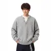 Suéter Henley de Dos Piezas Falsas con Cuello de Doble Capa para Hombre Estilo de Pícaro Guapo Holgado Perezoso Marca de Moda Suéter de Punto